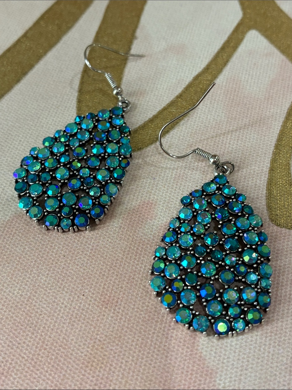 Elegant Teardrop Blue AB Crystal Dangle Earrings